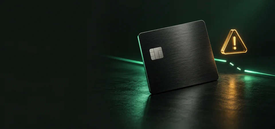 Donkere betaalkaart met een subtiel amberkleurig waarschuwingssymbool